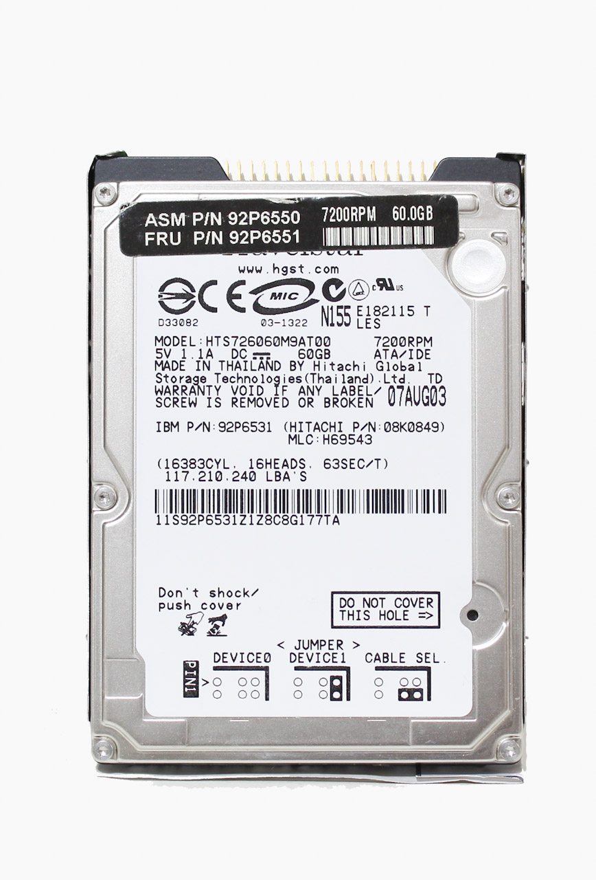 IBM(renovo)thinkpadT40p画像その3 当時4万円のハードディスク