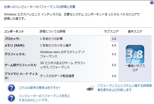 ASUS E35M1-pro：AMD E350チップ：エイスース・アスース・エイサス・ウィンドウズエクスペリエンス結果。windows experience index result