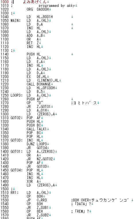PC-6601用：basicリストを読み上げる「よみあげくん」ソースリスト。