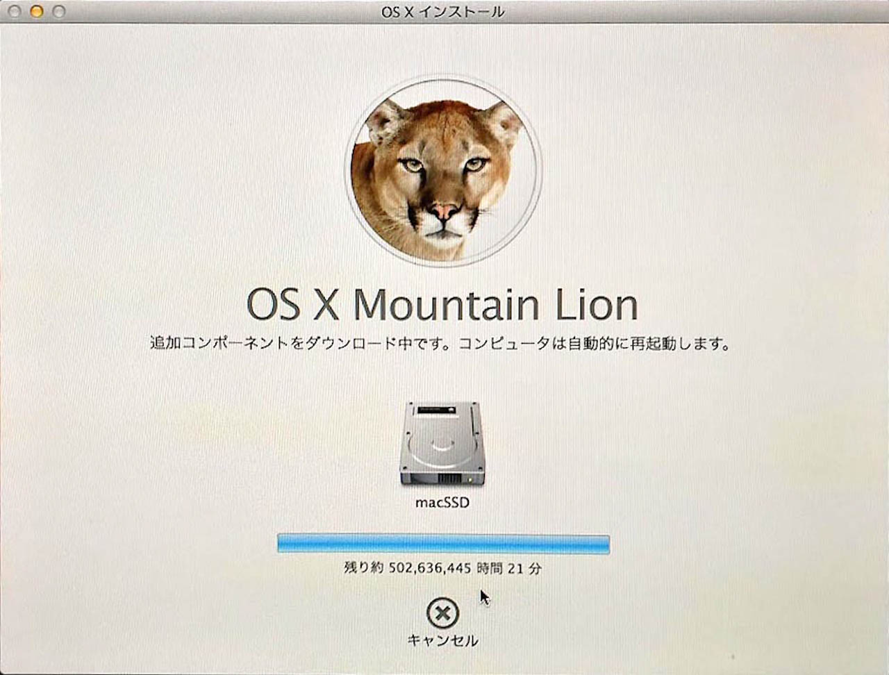 imac2012late mountain lion インストール画像1