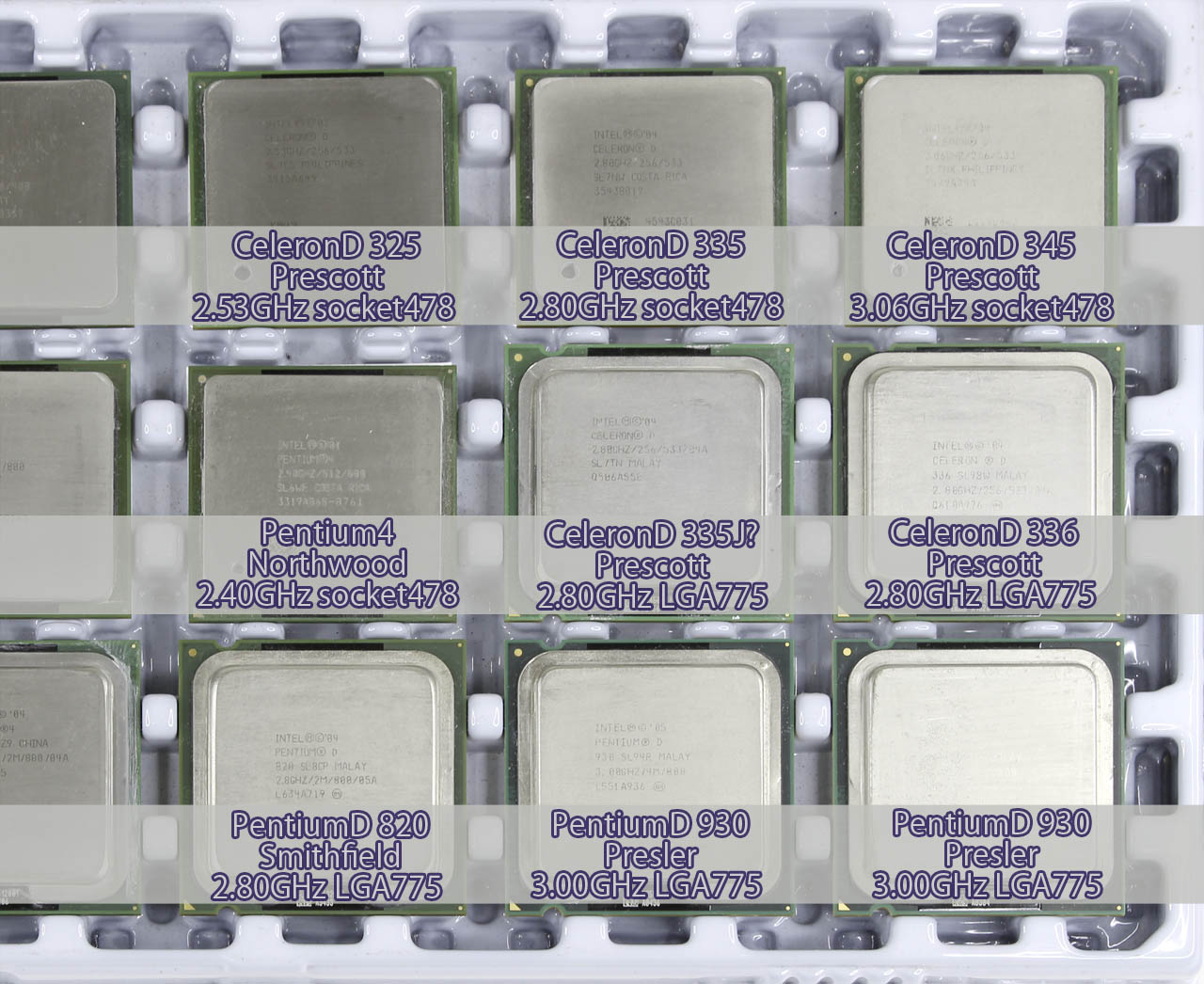 Tualatin → Willamette → Northwood → Prescott → Presler → Conroe → Wolfdale → Yorkfield → Allendale → Sandybridge → Ivybridge → Haswell画像 pentium4 pentiumD celeron celeronD core2 duo core2 quad pentium dual core xeon